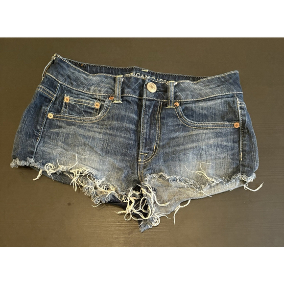 American Eagle Size 4 Denim Blue Jean Stretch Shorts Cut Off - Picture 1 of 7